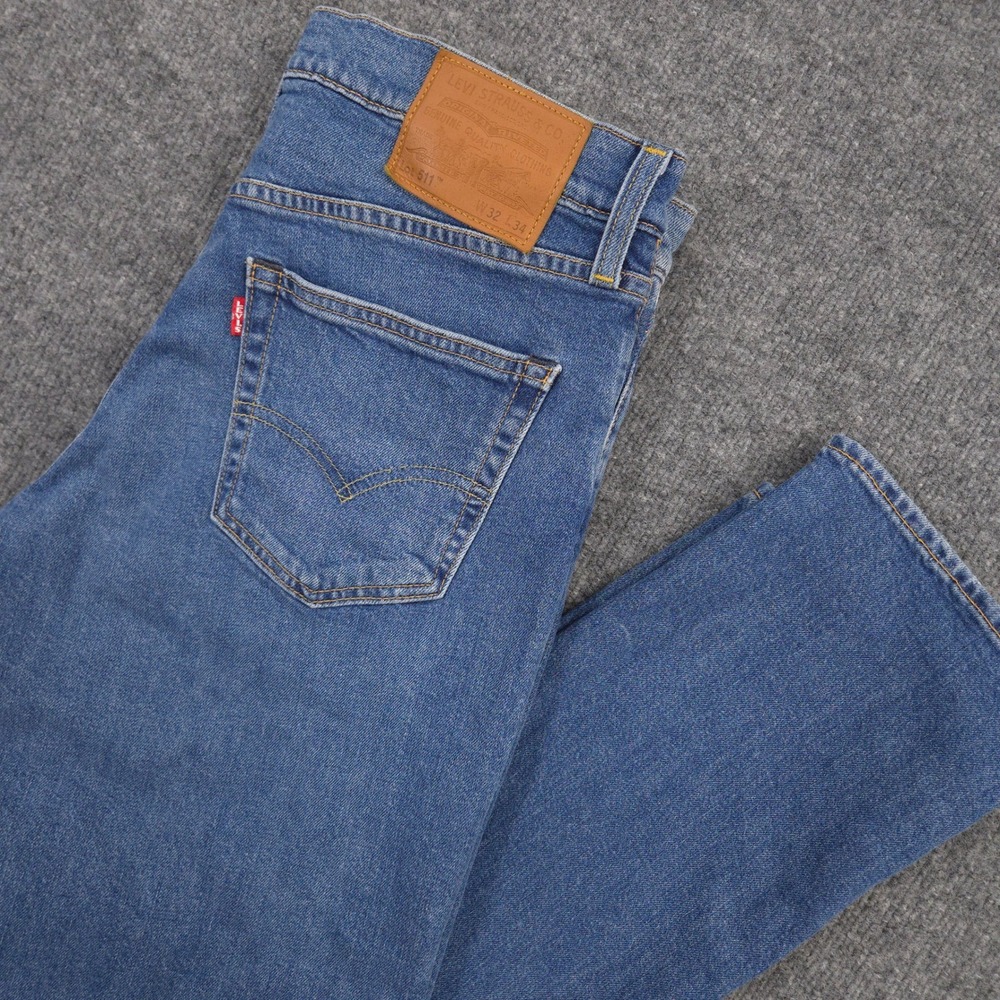 Levis Jeans Mens 32X34 Blue 511 Slim Fit Premium Big E Stretch Medium Wash Denim